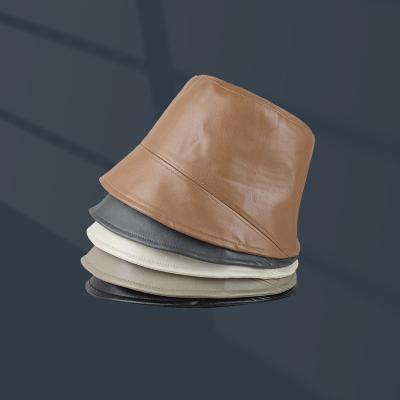 China Casual Faux Leather Pu Bucket Hat Waterproof Outdoor Sun Hat Fashion Autumn Hiking Waterproof Fisherman Hats 2023 New for sale