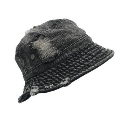 China Casual Fashion Men Women Bucket Hat Denim Style Fisherman Hat Hip Hop Ripped Cowboy Panama Fisherman Bucket Hat for sale