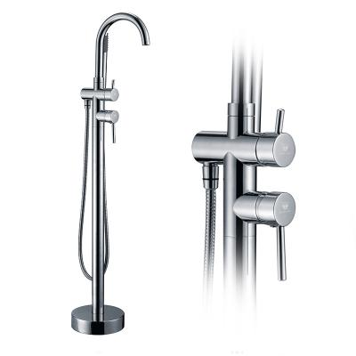 China Without slide bar HIMARK plumb cupc modern high quality bathroom brass floor mounted free standing faucet for bathtub for sale