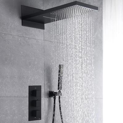 China Without HIMARK brass cupc modern bathroom waterfall shower faucet wall mounted concealed matte black system for sale