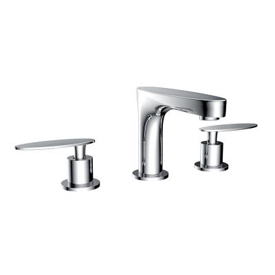 China HIMARK Faucets USA Modern Luxury Metered Three Hole Basin Mixer Tap Brushed Nickel Double Handle 3 Hole Widespread Bathroom Sink Faucet for sale