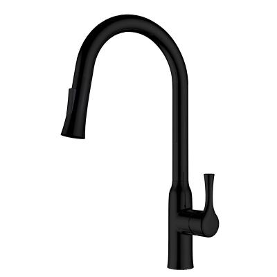 China Modern Pull Out HIMARK Jet Pull Down Faucets Sink Mixer Water Tap Black Single Handle Brass Matte Black Pull Out Kitchen Faucet for sale