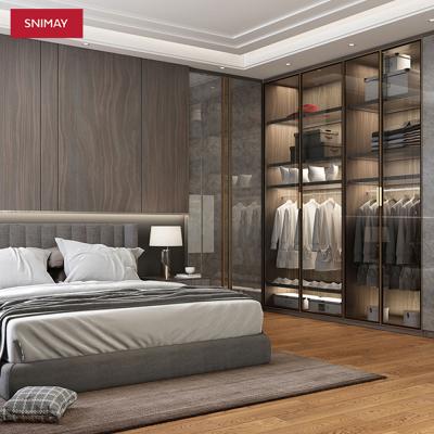 China Full PANEL Style Modern Bedroom Design With Gray Furniture Bedroom Wardrobe for sale