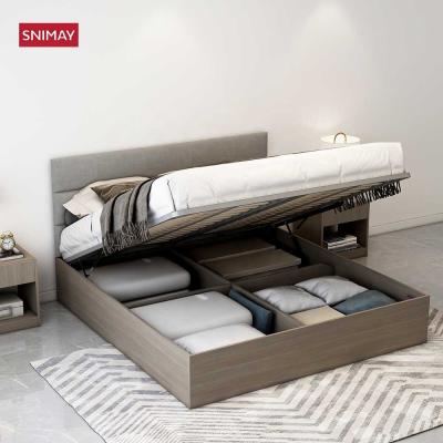 China Fashion Factory Price Metal Adjustable Bed Double Size Wooden Bed With Storage Cabinet for sale