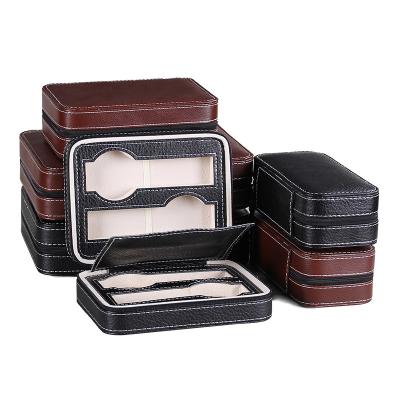 China Srorage Watch Boxes Low MOQ Stock Wholesale Portable Watch Box Leather Watch Bag With Zipper Box Watch Roll Travel 2 4 6 Slot Black Brown PU Leather for sale