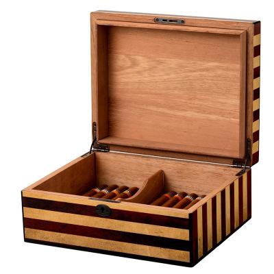 China Cedar Solid Wooden Cigar Humidor High Quality Moisture Proof Manufacturers Pattern Cigar Packaging Box Custom Box for sale