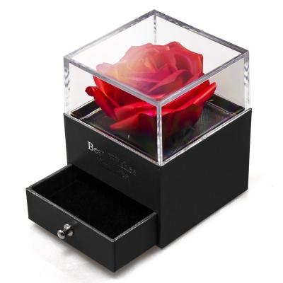 China High End Gift Valentine Luxury Window Drawer Leather Jewelry Box Flower Gift Box for sale