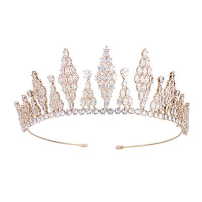 China Cunyan Trendy Platinum Plated Bridal Pageant Tiara Diadem 24K Gold Plated Wedding Crown Zircon Hair Accessories Tiaras And Crowns for sale