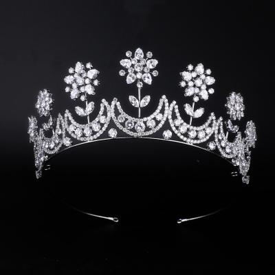 China Trendy Platinum Plated Pure 24K Gold Plated Zircon Wedding Hair Accessories Tiara Bridal Crown Miss Universe Pageant Inlaid Crown for sale