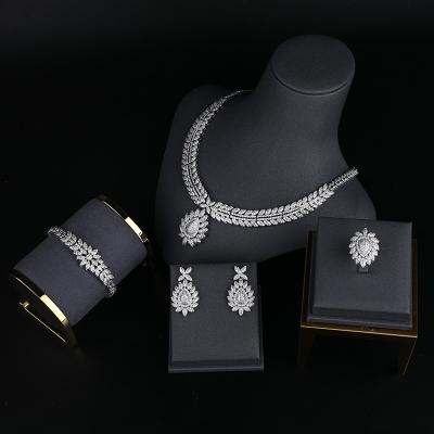 China Zircon Trendy Trendy Luxury Jewelry Sets Bracelet Ring Earring and Necklace Sets Jewelry Women Wedding Bridal Jewelry Set Display for sale