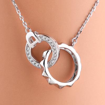 China Trendy Tasty Tarnish Free Women's Necklaces S925 Sterling Silver 18k Gold Plated CZ Double Circle Lock Necklace for sale