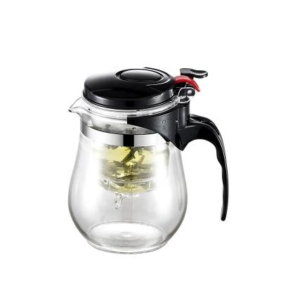 China Hot Selling 750ml Tea Maker PC Strainer Clear Glass Handblown Viable Heat Resistant With PC Strainer Pyrex Glass Teapot for sale