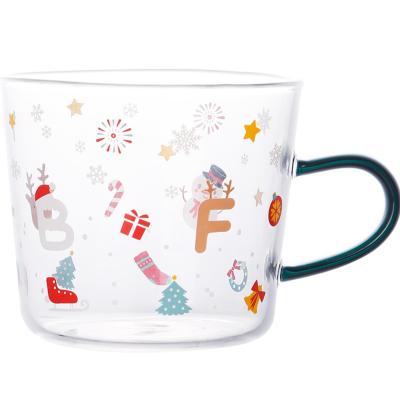 China Christmas Creative Glass Mug Home Large Capacity Water Viable Printed Heat Resistant Mug for sale