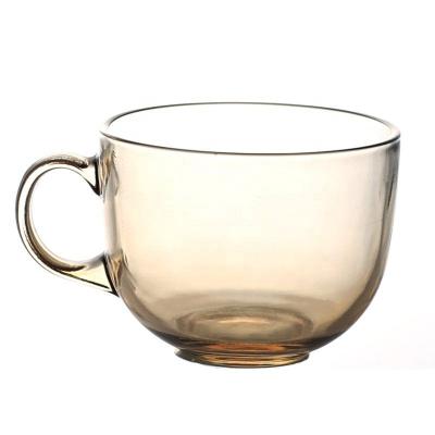 China Personalized Single Home Stocked Milk Mug With Handle Glass Amber Desktop Optional Glass Tea Cup for sale