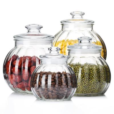 China Sustainable Storage Jar Pumpkin Jar Household Kitchen Glass Sealed Bottle With Lid Transparent Glass Bottle Sealed Jar for sale