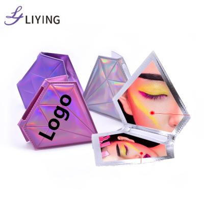 China Diamond Shape Holographic Vanity Mirror Private Label Magnifying Mirror Hot Selling Crazy Cosmetic Pocket for sale