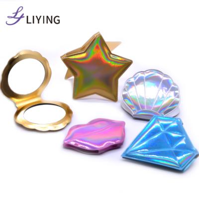 China New 2020 Bling Makeup Magnifying Holographic Mirror Portable Mini Pocket Mirror Hand Mirror for sale