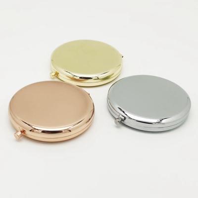 China Private Label Custom Logo Mirror Portable Metal Makeup Hand Round Mini Pocket Rose Gold Compact Mirror for sale