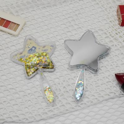 China Factory Supply OEM ODM Custom Star Shape Glitter Liquid Moving Hand Mirror for sale