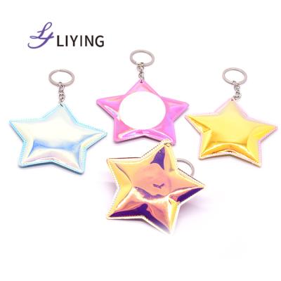 China Custom Cheap Shape Holographic Mirror Factory Star Pocket Magnifying Main Chain Mirror Magnifying 8.8*8.8*1cm 45g Silver for sale