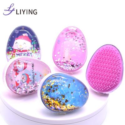 China 2020 New Design Custom Logo Liquid Glitter Mini Hair Detangle Brush Comb Waterproof 25~35 Days 9*6.7*4.3cm 5~7 Days Support Opp Bag TPEE for sale