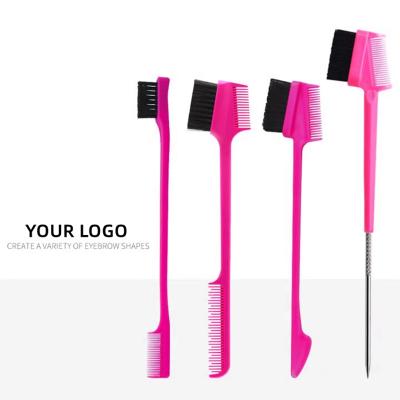 China Waterproof Hair Tools Custom 3 in 1 Hair Edge Brush Private Label Edge Sweep and Comb Dual Eyebrow Brush for sale