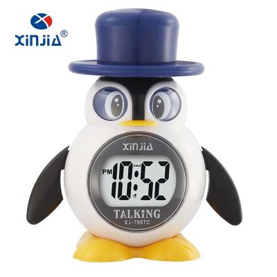 China Lovely Penguin Time Cute LCD Alarm Clock Desk Talking Talking Clocks For Sweet People With Different Language for sale