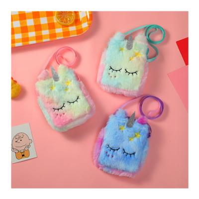 China Cute Coin Purse Cartoon Plush Unicorn Shoulder Messenger Bag For Kids Decoration Personalized for sale