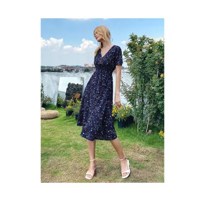 China Hot Sale Anti Wrinkle Polyester Anti Wrinkle Plus Size Midi Dress With Floral Bohemian Dress for sale