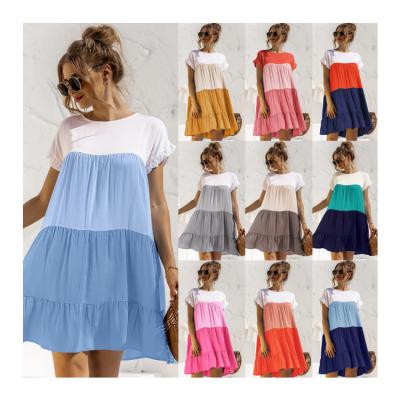 China Women Summer Breathable Gradient Ruffle Women Short Ladies Casual Wear Elegant Sleeve Vacation Dresses for sale