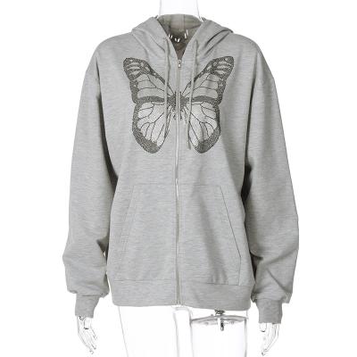 China Anti-pilling 2021 New Fashion Autumn Butterfly Print Ladies Long Sleeve Sweatshirts Hoodies Women Hoodies for sale