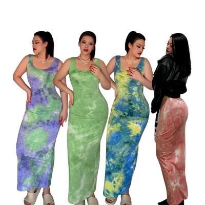 China Summer Breathable Women Bodycon Sleeveless Backless Long Skirt Tie Dye Slimming Women Casual Dress for sale