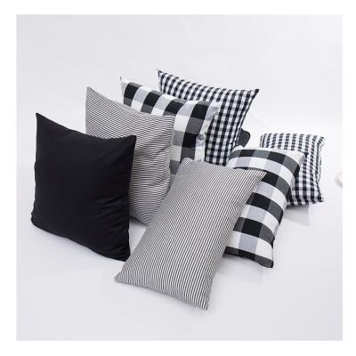 China Black and white 100% polyester cotton anti-pilling plaid striped pillowcase cushion linen cover for sale