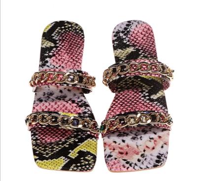 China Wholesale Slippers Fashion Trend Metal Chain Buckle Snake Pattern Summer Outdoor Slippers for sale