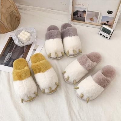 China Fashion Trend Autumn And Winter Slippers Home Cartoon Furry Fluffy Plush Indoor Cute Animal Slippers For Women for sale