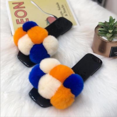 China Fashion Trend Fur Hairball Balls Fox Fur Jelly Wallet Shoes Six Real Cotton Women's Fluffy Slippers Women's Sandals for sale