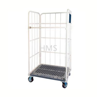 China Industrial Folding Warehouse Storage System Logistics Warehouse Roll Cage Cart Metal Wire Roll Container for sale