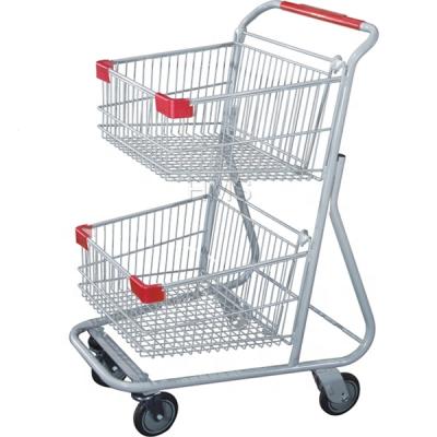 China American Unveiling Style Shopping Trolley Grocery Basket Trolley Double Layer Carts for sale