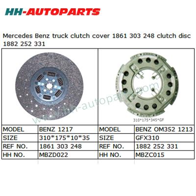 China For Benz Truck Clutch Plate 1861 303 248, Clutch Cover 1882 252 331 for Benz Truck High Quality Clutch Kit for sale