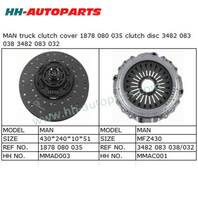 China For MAN Truck Clutch Disc 1878 080 035 , Clutch Pressure Plate 3482 083 038 3482 083 032 For MAN Truck Clutch Cover Assembly Spring for sale