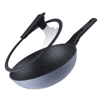 China New Design Sustainable Stick Non Frying Pan Cookware Induction Wok Fry Pan Marble With Good Quality for sale