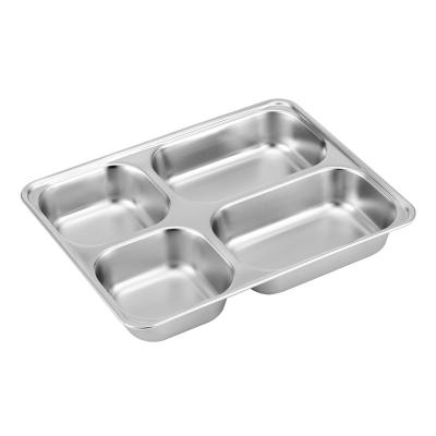 China Contemporary Dining Room Stainless Steel Food Lunch Tray Metal Service Tray Compartment Buffet Lunch Tray for sale