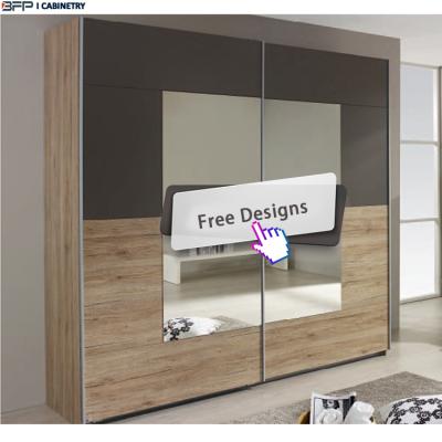 China (Others) Adjustable Custom Clothes Storage Organizer Small Cheap Wooden Cabinets Wardrobe Closets With Sliding Mirror Door for sale