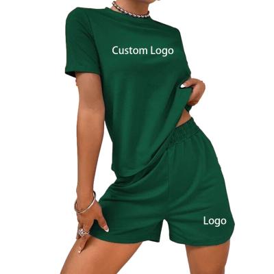 China Custom Logo Summer 100% QUICK DRY Cotton White Green T-shirt and Shorts Set Outfit Unisex Women Short Set for sale