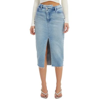 China Plus Size Women Plus Size Light Washing Straight Denim Skirt With Button for sale