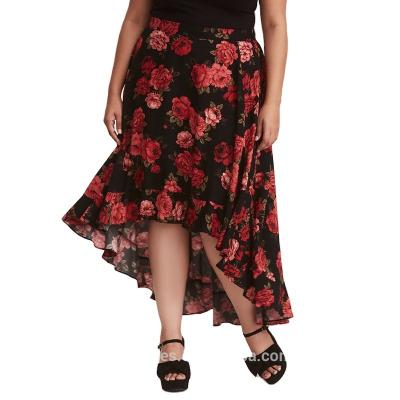 China Popular Sexy Flamenco Ruffled Table Plus Size Plus Size Skirt Celebrity Sexy Chiffon Floral Print Skirt For Ladies for sale