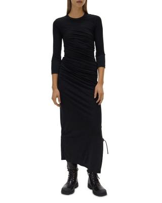 China Custom Made Vestidos Largos Full Sleeve Solid Color Autumn Anti-wrinkle Dress Black Slit Long Dresses Women Maxi Casual for sale