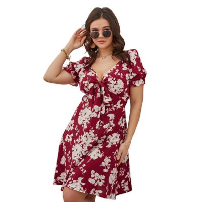 China Viable Women's Front Tie Floral Plus Size Summer New Arrivals Casual Outfits For Fat Women 2021 for sale