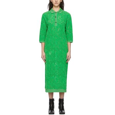 China Custom Wholesale Women Anti-wrinkle Rib Knit Polyester Cotton Lace Polo Dress for sale