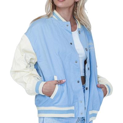 China QUICK DRY Custom Pockets Blue Stripes Colorblock Embroidery Button Bomber Jacket Light Baseball Medium Front Jacket for sale